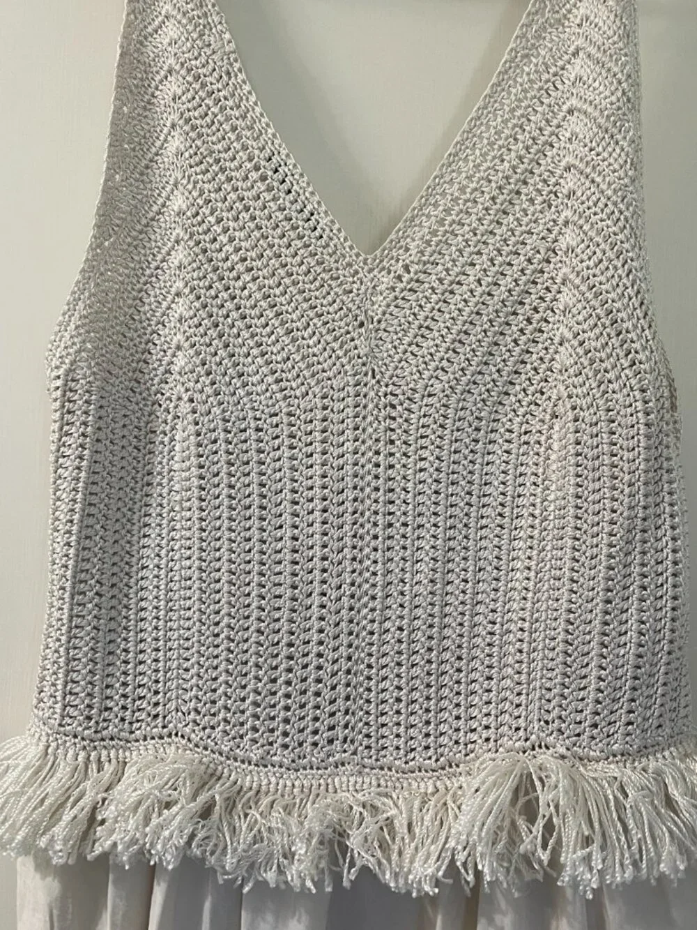 Vince Crochet Fringe Maxi Dress Boho Festival Resort Ivory Size Small Lined